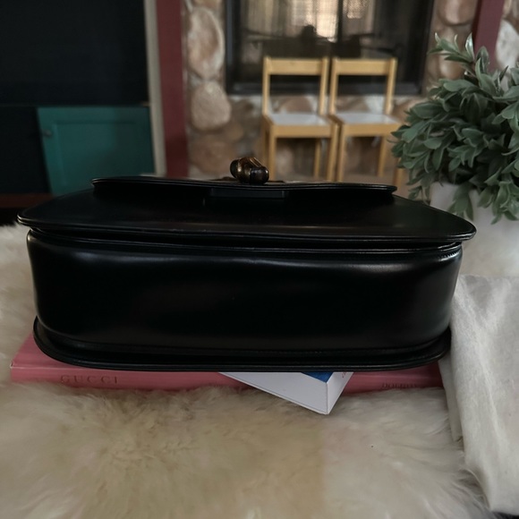 Authentic vintage GUCCI BAMBOO 1947 top handle bag black leather rare HTF - Picture 15 of 17